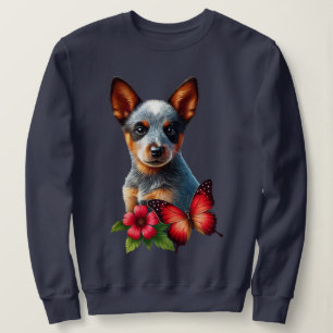 Cute Heeler Puppy With Butterfly and Flower  Sweatshirt