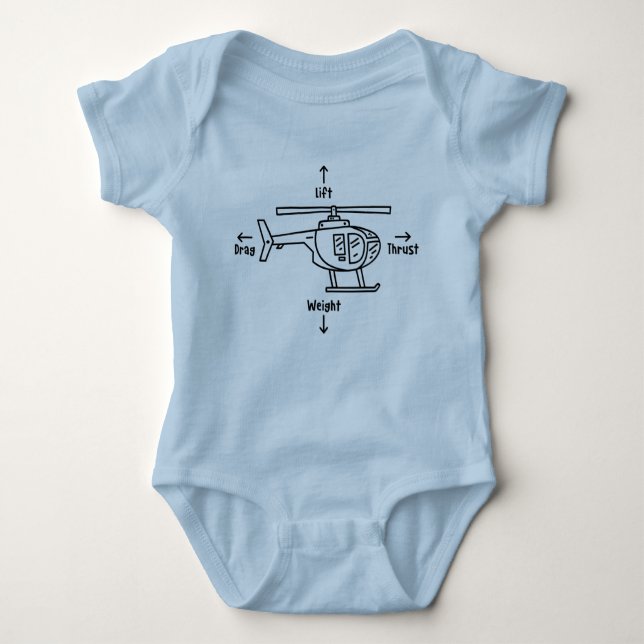 Cute Helicopter Four Forces Flight Illustration Baby Bodysuit (Front)