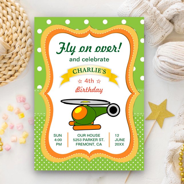 Cute Helicopter Kids Birthday Party Invitation (Creator Uploaded)