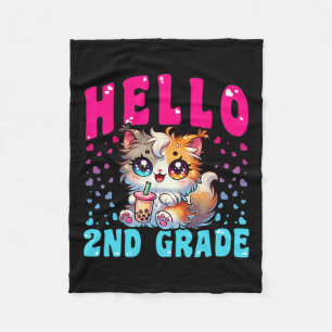 Cute Hello 2nd Grade Cat Girls For First Day Of 2n Fleece Blanket