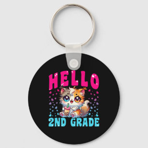 Cute Hello 2nd Grade Cat Girls For First Day Of 2n Key Ring