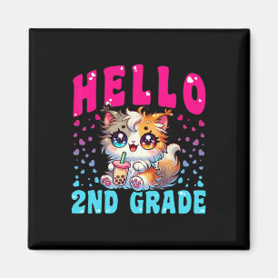 Cute Hello 2nd Grade Cat Girls For First Day Of 2n Magnet