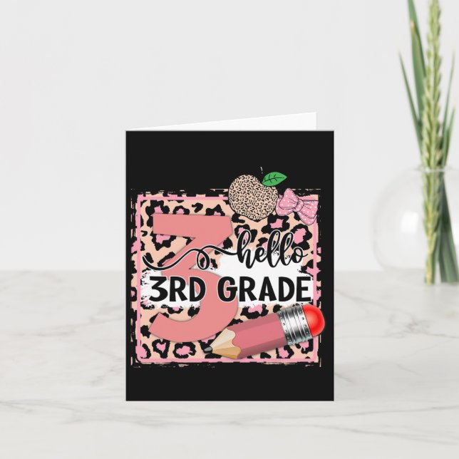 Cute Hello 3rd Grade Pink Leopard Back To School G Card (Front)