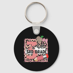 Cute Hello 3rd Grade Pink Leopard Back To School G Key Ring