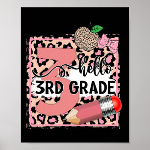 Cute Hello 3rd Grade Pink Leopard Back To School G Poster