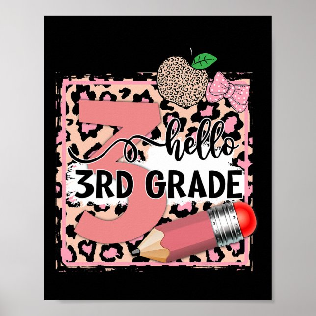 Cute Hello 3rd Grade Pink Leopard Back To School G Poster (Front)