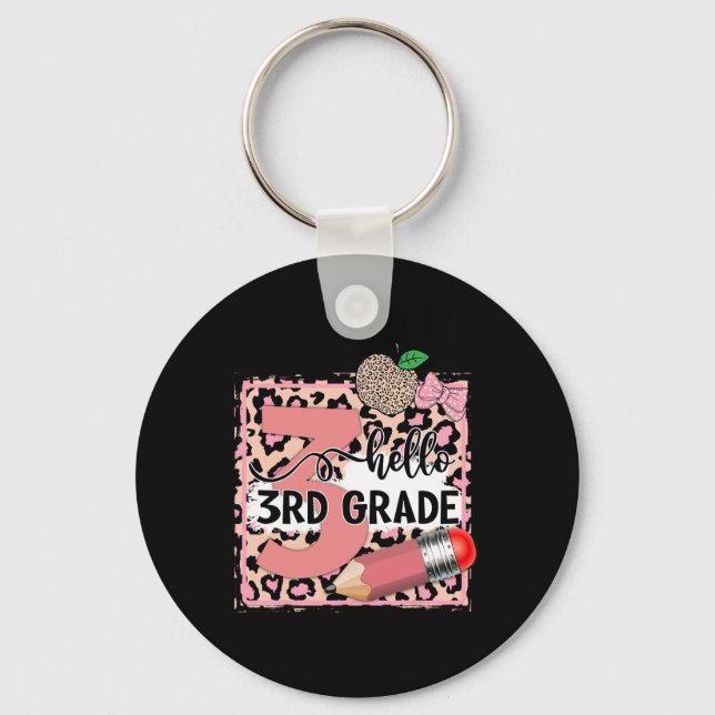 Cute Hello 3rd Grade Pink Leopard Ck To School Gir Key Ring (Front)