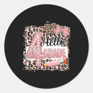 Cute Hello 4th Grade Pink Leopard Back To School G Classic Round Sticker