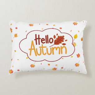 Cute Hello autumn leaves fall Rustic Decorative Cushion