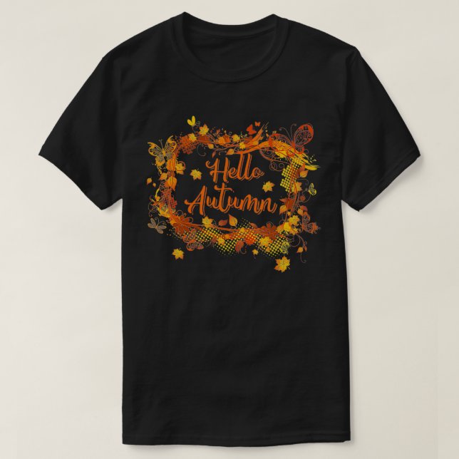 Cute Hello Autumn Season Thanksgiving and Fall Col T-Shirt (Design Front)