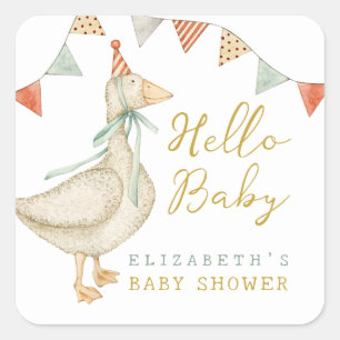 Cute Hello Baby Duck Baby Shower Square Sticker