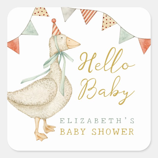 Cute Hello Baby Duck Baby Shower  Square Sticker (Front)