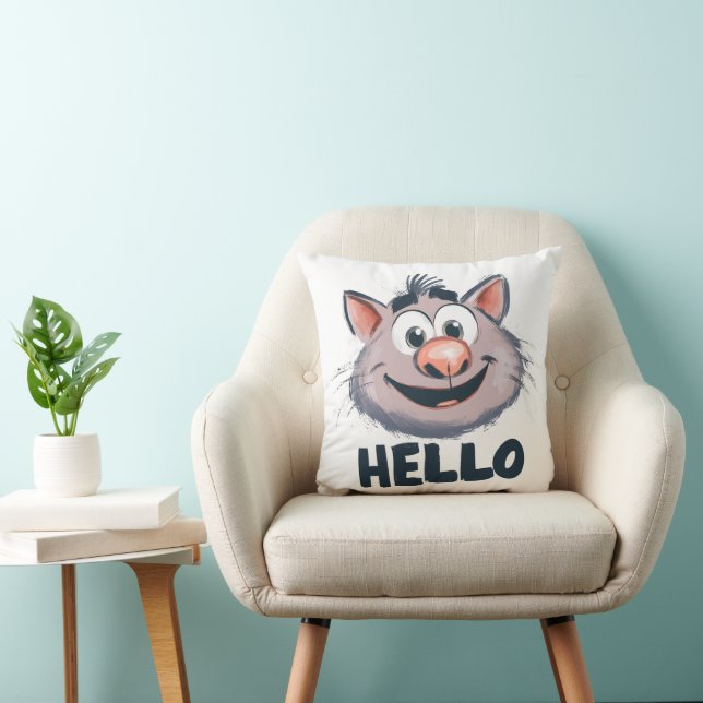Cute "Hello" Cartoon Monster Throw Pillow  (Chair)