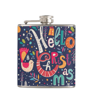 Cute Hello Christmas Colourful Retro Text Design Hip Flask