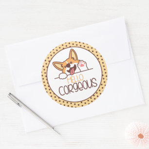 Cute Hello Corgi Dog Classic Round Sticker