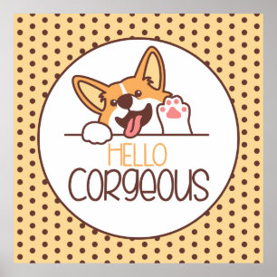 Cute Hello Corgi Dog Poster