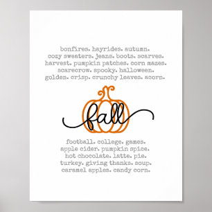 Cute Hello Fall Definition Words Pumpkin Autumn Poster
