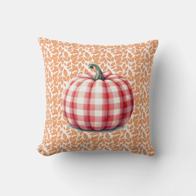 Cute hello fall plaid pumpkin cushion (Front)