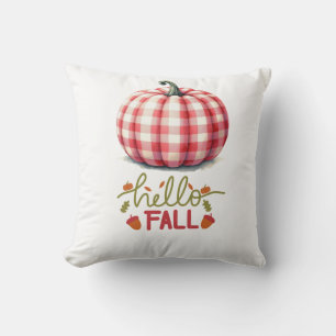 Cute hello fall plaid pumpkin cushion