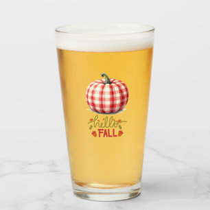 Cute hello fall plaid pumpkin glass