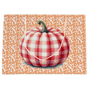Cute hello fall plaid pumpkin large gift bag