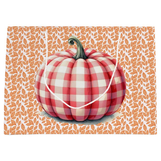 Cute hello fall plaid pumpkin large gift bag (Front)