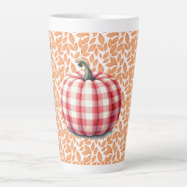 Cute hello fall plaid pumpkin latte mug (Front)