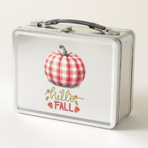 Cute hello fall plaid pumpkin metal lunch box