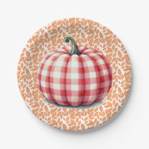 Cute hello fall plaid pumpkin paper plate