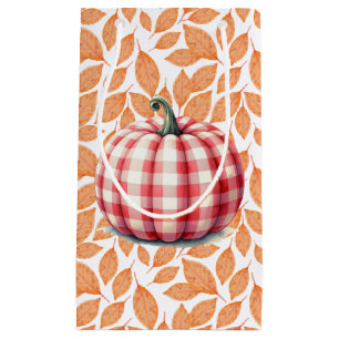 Cute hello fall plaid pumpkin small gift bag
