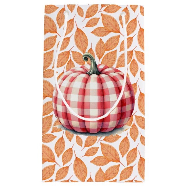 Cute hello fall plaid pumpkin small gift bag (Front)