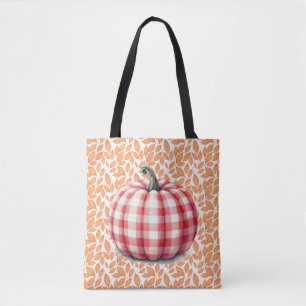 Cute hello fall plaid pumpkin tote bag