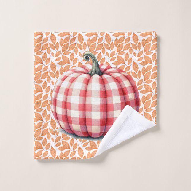 Cute hello fall plaid pumpkin wash cloth (Wash Cloth)