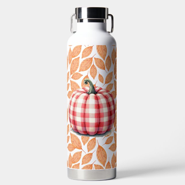 Cute hello fall plaid pumpkin water bottle (Front)