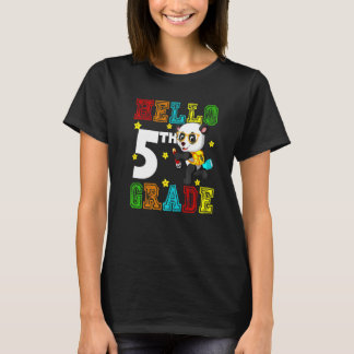 Cute Hello Fifth Grade Teacher Student Panda Back T-Shirt