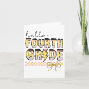 Cute Hello Fourth Grade Pencil Bow Back To School Card