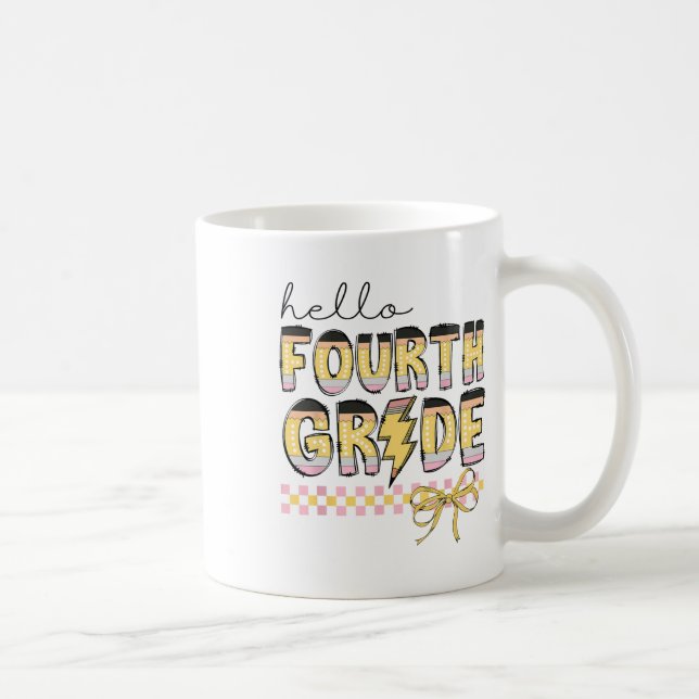 Cute Hello Fourth Grade Pencil Bow Back To School  Coffee Mug (Right)