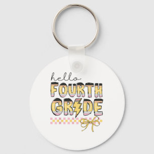 Cute Hello Fourth Grade Pencil Bow Back To School Key Ring