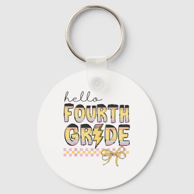 Cute Hello Fourth Grade Pencil Bow Back To School  Key Ring (Front)