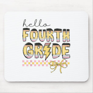 Cute Hello Fourth Grade Pencil Bow Back To School Mouse Pad