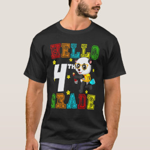 Cute Hello Fourth Grade Teacher Student Panda Back T-Shirt