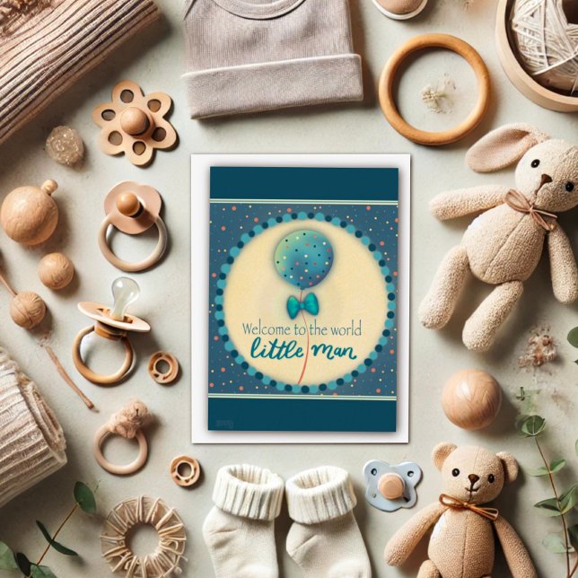 Cute Hello Little Man Funny Baby Modern Card (Creator Uploaded)