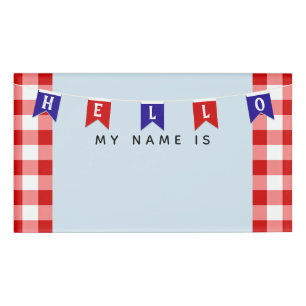 Cute "Hello My Name Is" Red & White Picnic Banner Name Tag
