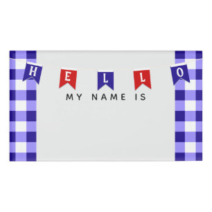 Cute "Hello My Name Is" Red & White Picnic Banner Tag