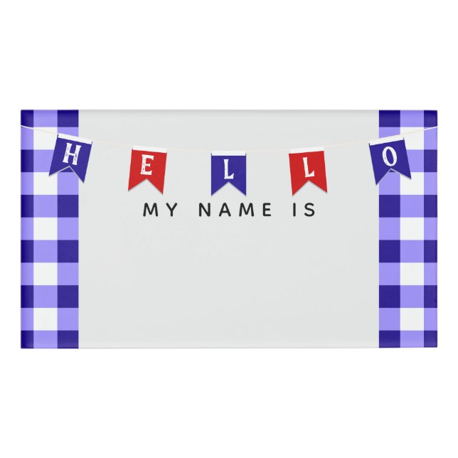 Cute "Hello My Name Is" Red & White Picnic Banner Tag (Front)