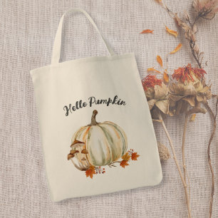 Cute Hello Pumpkin Mushroom Cosy Fall Leaves Tote Bag