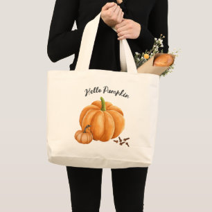 Cute Hello Pumpkin Spice Cozy Fall Large Tote Bag