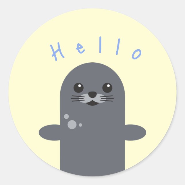 Cute Hello Seal Aquatic Animal Sticker (Front)