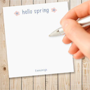 Cute Hello Spring Floral Custom Monogrammed Notepad