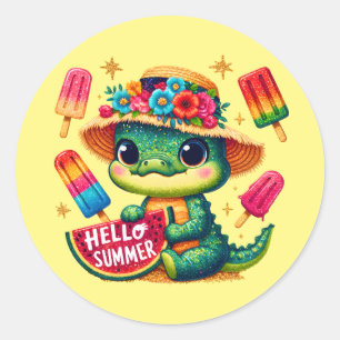 Cute hello Summer alligator Classic Round Sticker